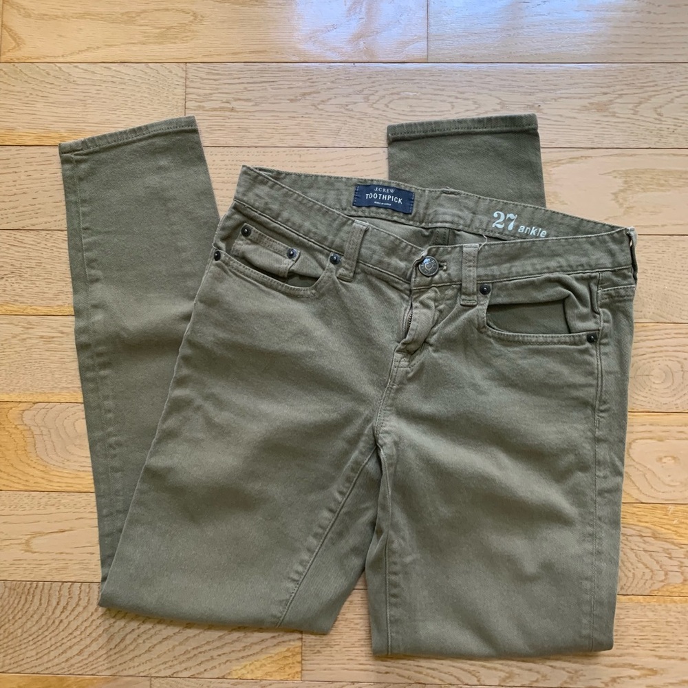 J Crew Army Olive Toothpick style pants